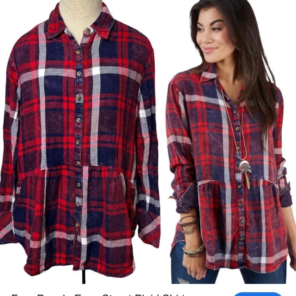 Free People Easy Street Plaid Button Up 💕